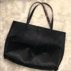 Black Faux Leather Tote Bag Cheetah Print interior